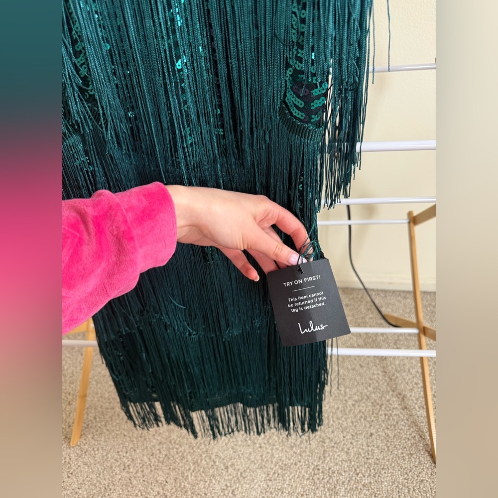 Lulu's Teal Fringe Dress - Picture 4 of 5